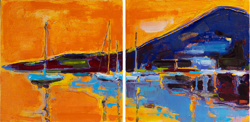 Захід сонця у бухті. 40x80 cm, олія, полотно, 2020.